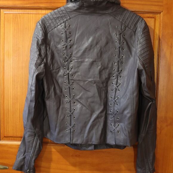 Torrid Gray Faux Leather Moto Jacket Grunge Lace-Up Fur Collar 1X - Picture 2 of 16